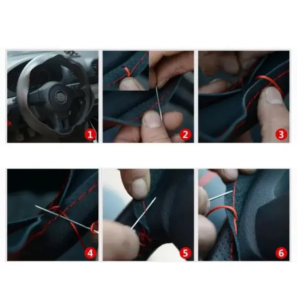 38cm DIY Car Steering Wheel Cover Fiber Leather Thread Artificial Leather Car Covers Suite Auto Accessories - Image 6