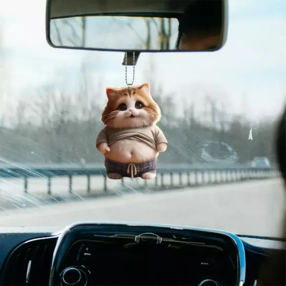 2D Car Cute Cat-Shaped Pendant Realistic Animal Rearview Car Schoolbag Decor Accessories Interior Mirror Hanging Keychain A2H4 - Image 4